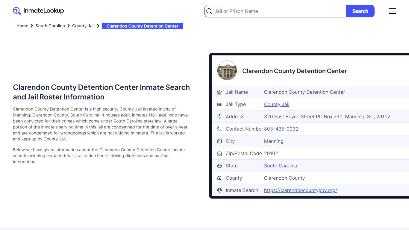 Clarendon County Detention Center (SC) Inmate Search ... - Inmate Lookup